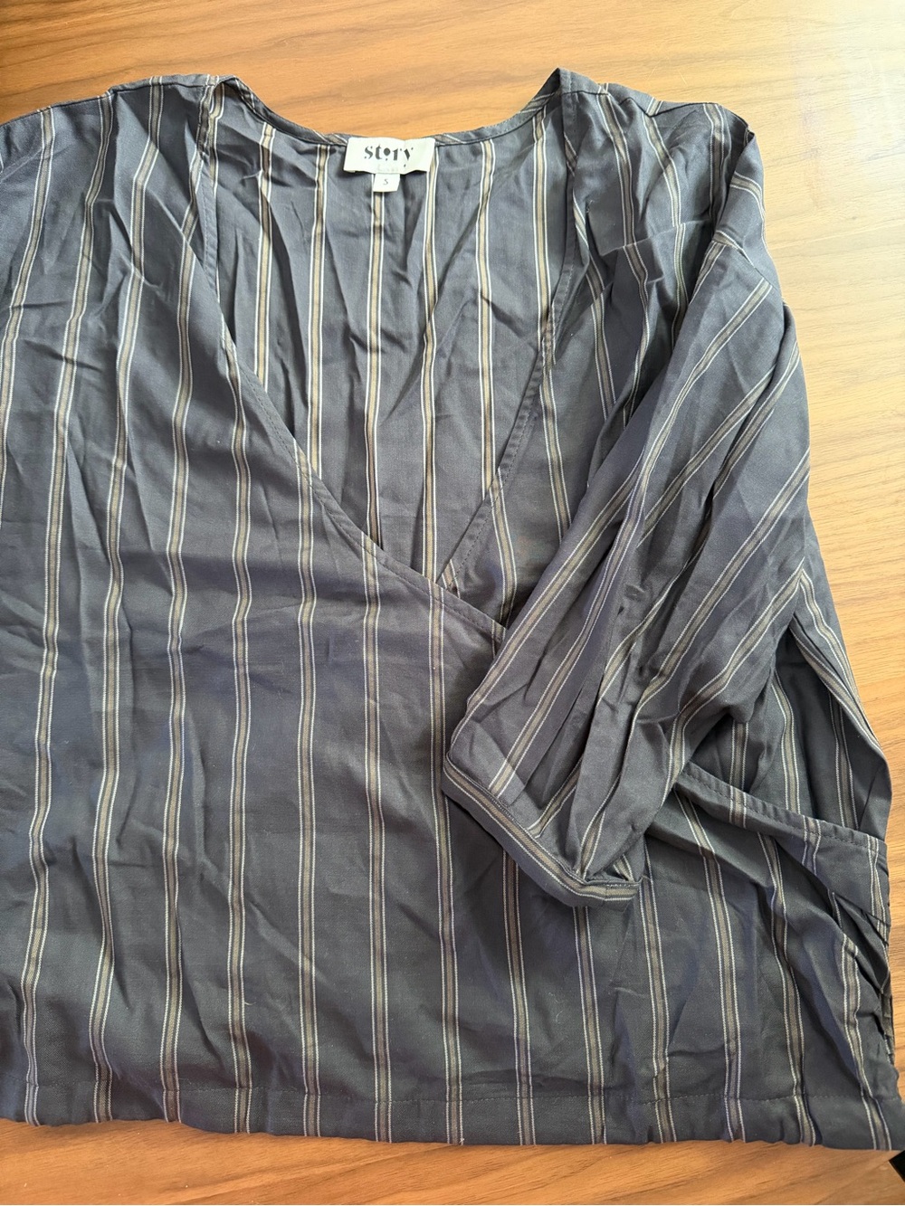 Striped Wrap-Front blouse- Navy